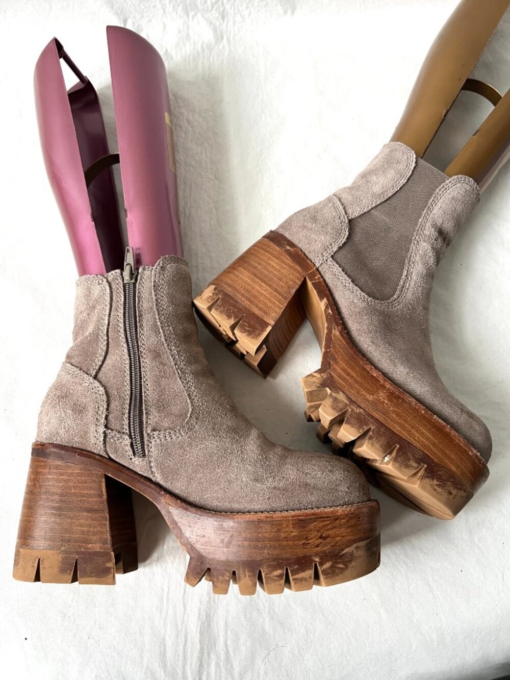 Free People x Jeffrey Campbell boots Preston 7 platform ankle taupe beige suede - Picture 7 of 14